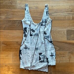 Newspaper Print Sleeveless Dress